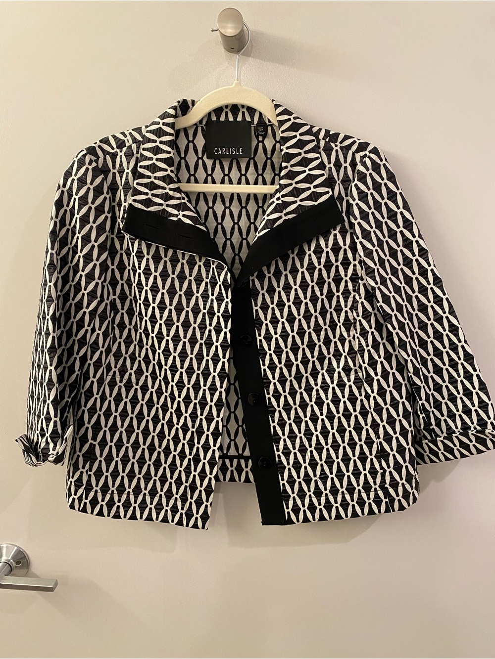 Carlisle Black & White Geometric Cropped Blazer